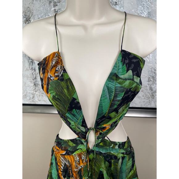 Retrofete Paulina Silk Cutout Tiered Safari Print Black Maxi Dress Size XS - Picture 4 of 9